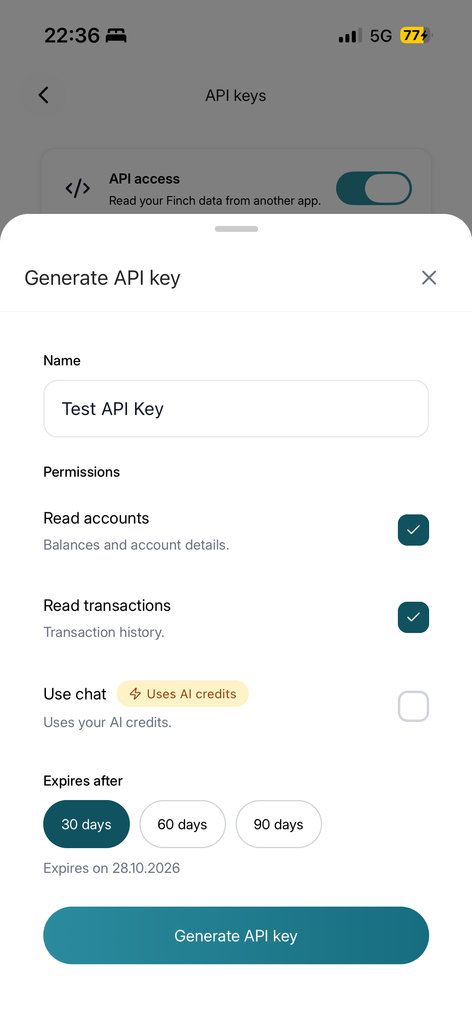 Finch app: Choose permissions