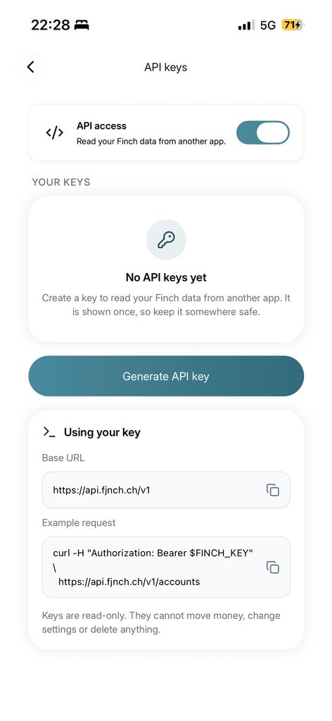 Finch app: Generate API key