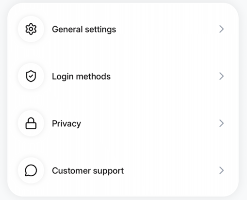 Finch app menu showing Customer Support option
